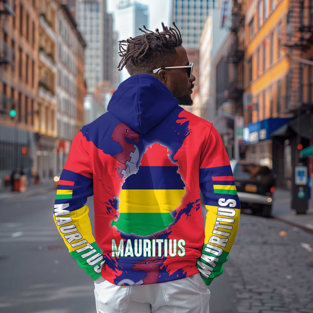 Afro Mauritius Hoodie Map Design with Flag Coat of Arms