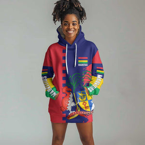 Afro Mauritius Hoodie Dress Map Design with Flag Coat of Arms