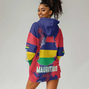 Afro Mauritius Hoodie Dress Map Design with Flag Coat of Arms