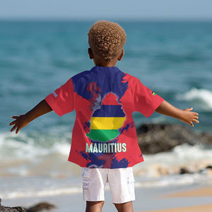 Afro Mauritius Kid Hawaiian Shirt Map Design with Flag Coat of Arms