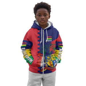 Afro Mauritius Kid Hoodie Map Design with Flag Coat of Arms