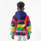 Afro Mauritius Kid Hoodie Map Design with Flag Coat of Arms