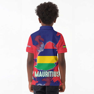 Afro Mauritius Kid Polo Shirt Map Design with Flag Coat of Arms