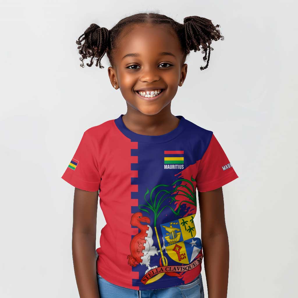 Afro Mauritius Kid T shirt Map Design with Flag Coat of Arms