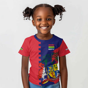 Afro Mauritius Kid T shirt Map Design with Flag Coat of Arms