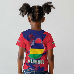 Afro Mauritius Kid T shirt Map Design with Flag Coat of Arms