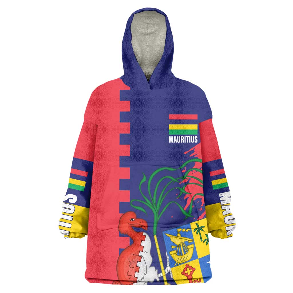 Afro Mauritius Kid Wearable Blanket Hoodie Map Design with Flag Coat of Arms