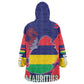 Afro Mauritius Kid Wearable Blanket Hoodie Map Design with Flag Coat of Arms