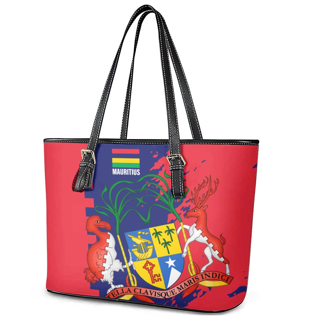 Afro Mauritius Leather Tote Bag Map Design with Flag Coat of Arms