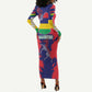 Afro Mauritius Long Sleeve Bodycon Dress Map Design with Flag Coat of Arms TS04