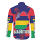 Afro Mauritius Long Sleeve Button Shirt Map Design with Flag Coat of Arms