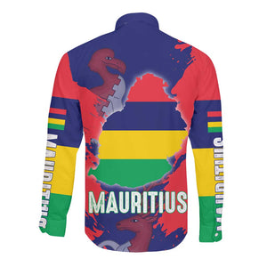 Afro Mauritius Long Sleeve Button Shirt Map Design with Flag Coat of Arms