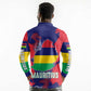 Afro Mauritius Long Sleeve Polo Shirt Map Design with Flag Coat of Arms