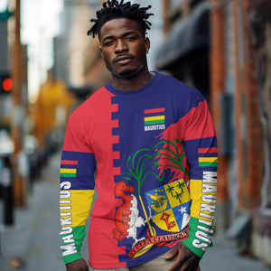 Afro Mauritius Long Sleeve Shirt Map Design with Flag Coat of Arms
