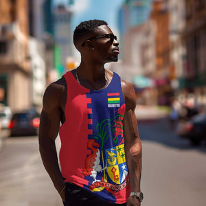 Afro Mauritius Men Tank Top Map Design with Flag Coat of Arms