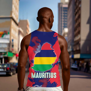 Afro Mauritius Men Tank Top Map Design with Flag Coat of Arms