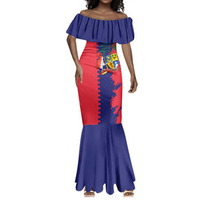 Afro Mauritius Mermaid Dress Map Design with Flag Coat of Arms