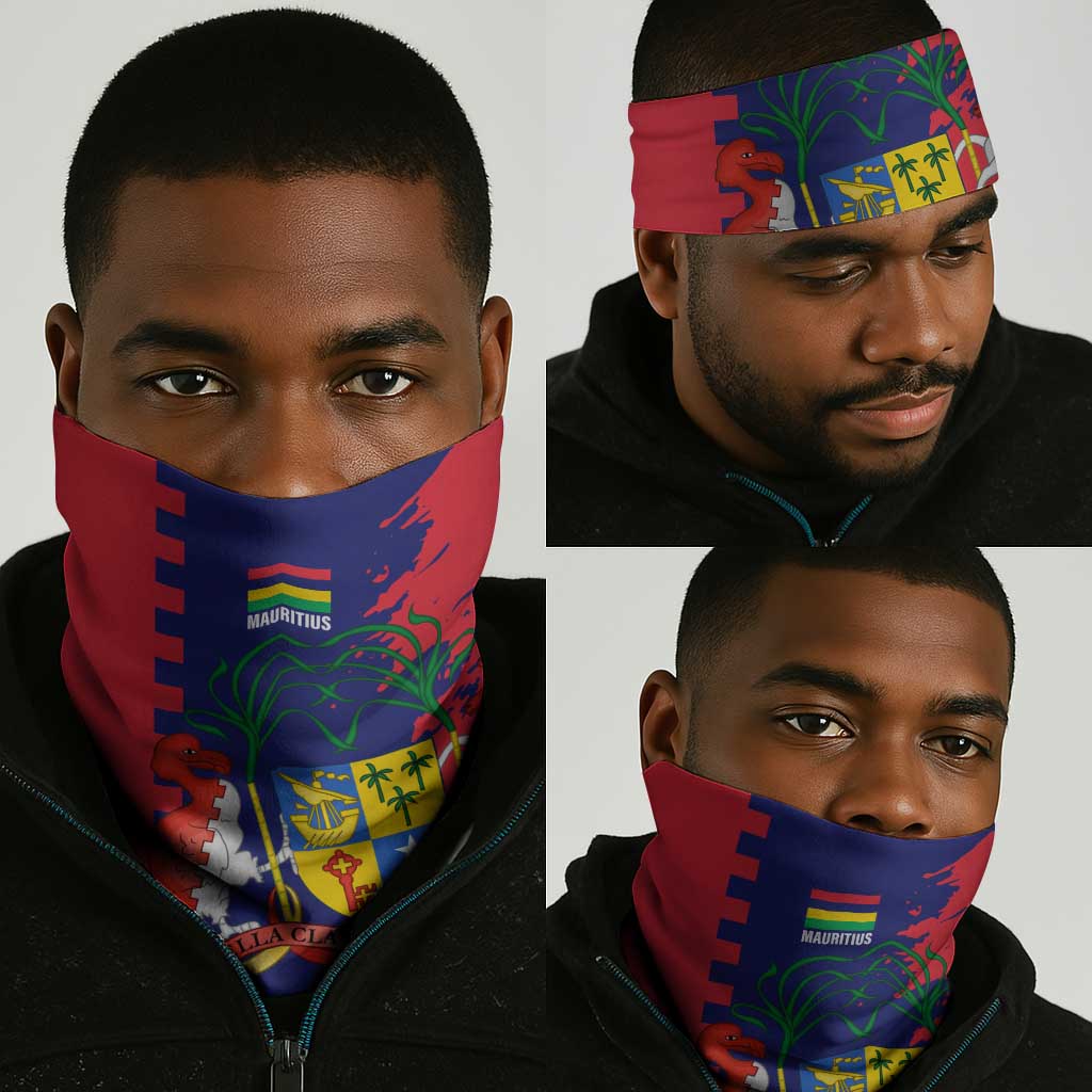 Afro Mauritius Neck Gaiter Map Design with Flag Coat of Arms - African Pride