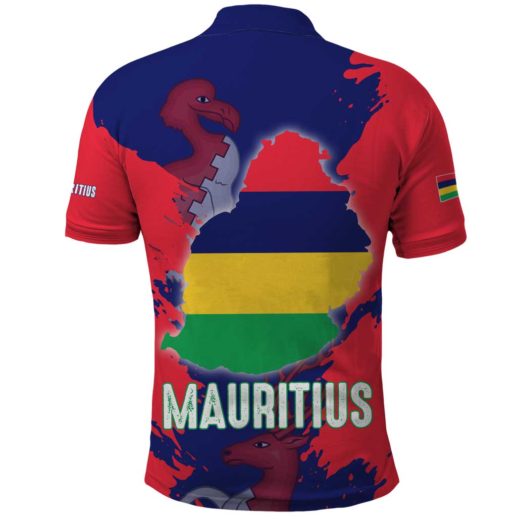 Afro Mauritius Polo Shirt Map Design with Flag Coat of Arms