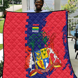 Afro Mauritius Quilt Map Design with Flag Coat of Arms