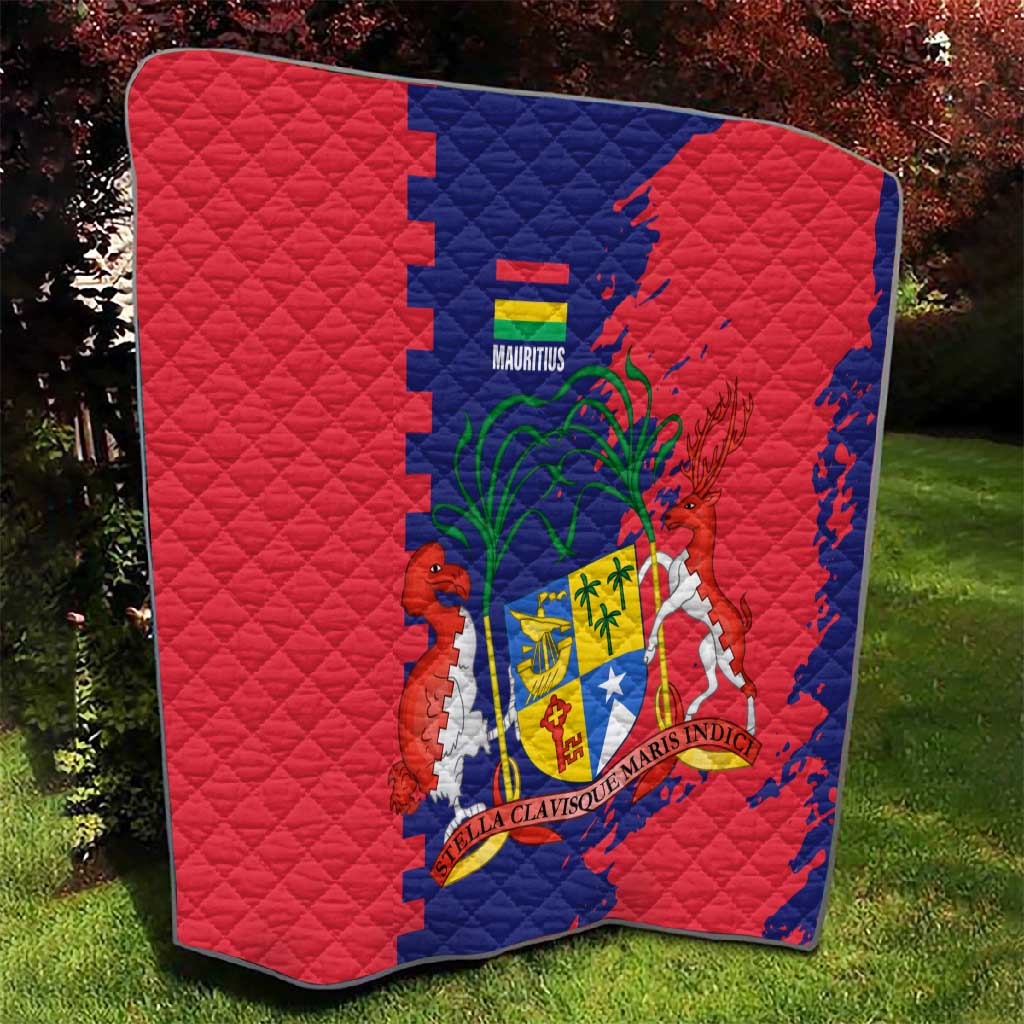 Afro Mauritius Quilt Map Design with Flag Coat of Arms