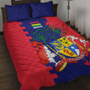 Afro Mauritius Quilt Bed Set Map Design with Flag Coat of Arms