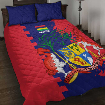 Afro Mauritius Quilt Bed Set Map Design with Flag Coat of Arms