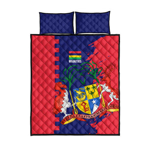 Afro Mauritius Quilt Bed Set Map Design with Flag Coat of Arms