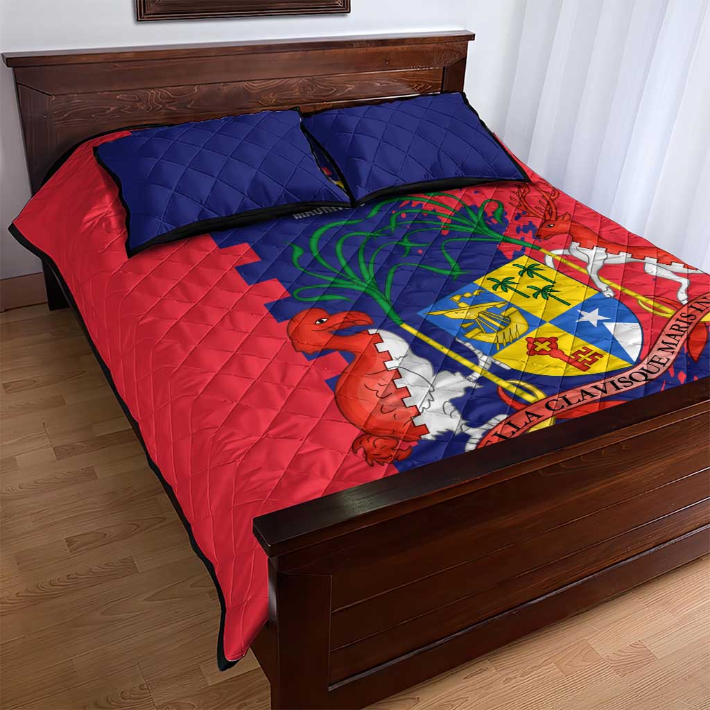 Afro Mauritius Quilt Bed Set Map Design with Flag Coat of Arms