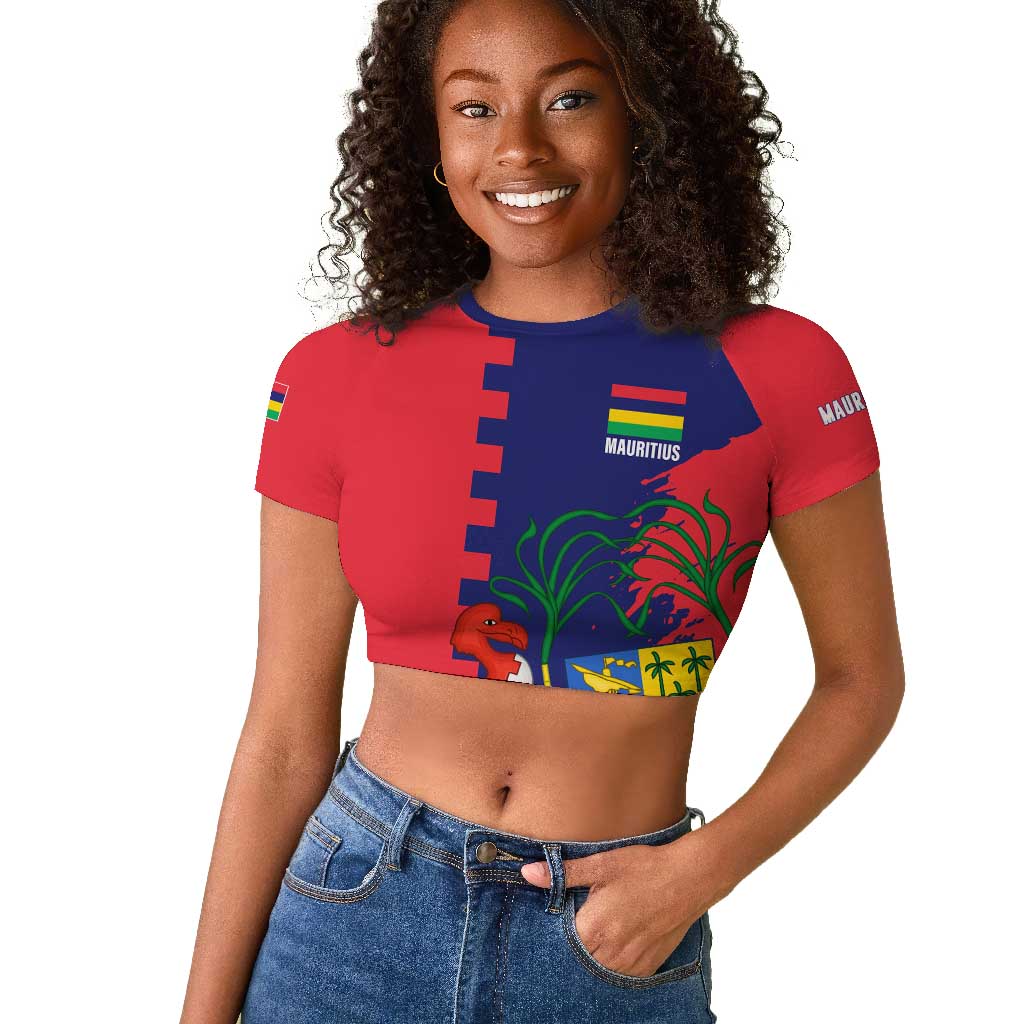 Afro Mauritius Raglan Cropped T shirt Map Design with Flag Coat of Arms