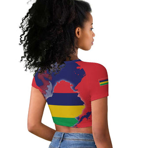 Afro Mauritius Raglan Cropped T shirt Map Design with Flag Coat of Arms