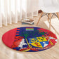 Afro Mauritius Round Carpet Map Design with Flag Coat of Arms
