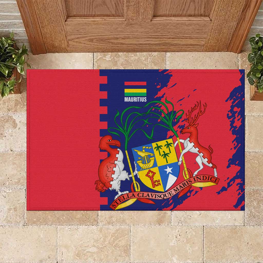 Afro Mauritius Rubber Doormat Map Design with Flag Coat of Arms