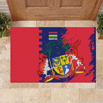 Afro Mauritius Rubber Doormat Map Design with Flag Coat of Arms
