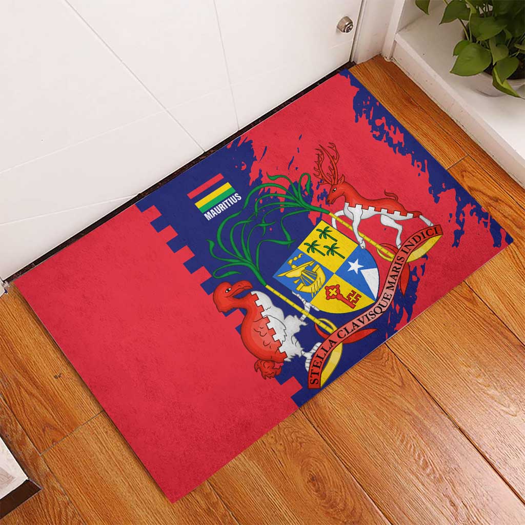Afro Mauritius Rubber Doormat Map Design with Flag Coat of Arms