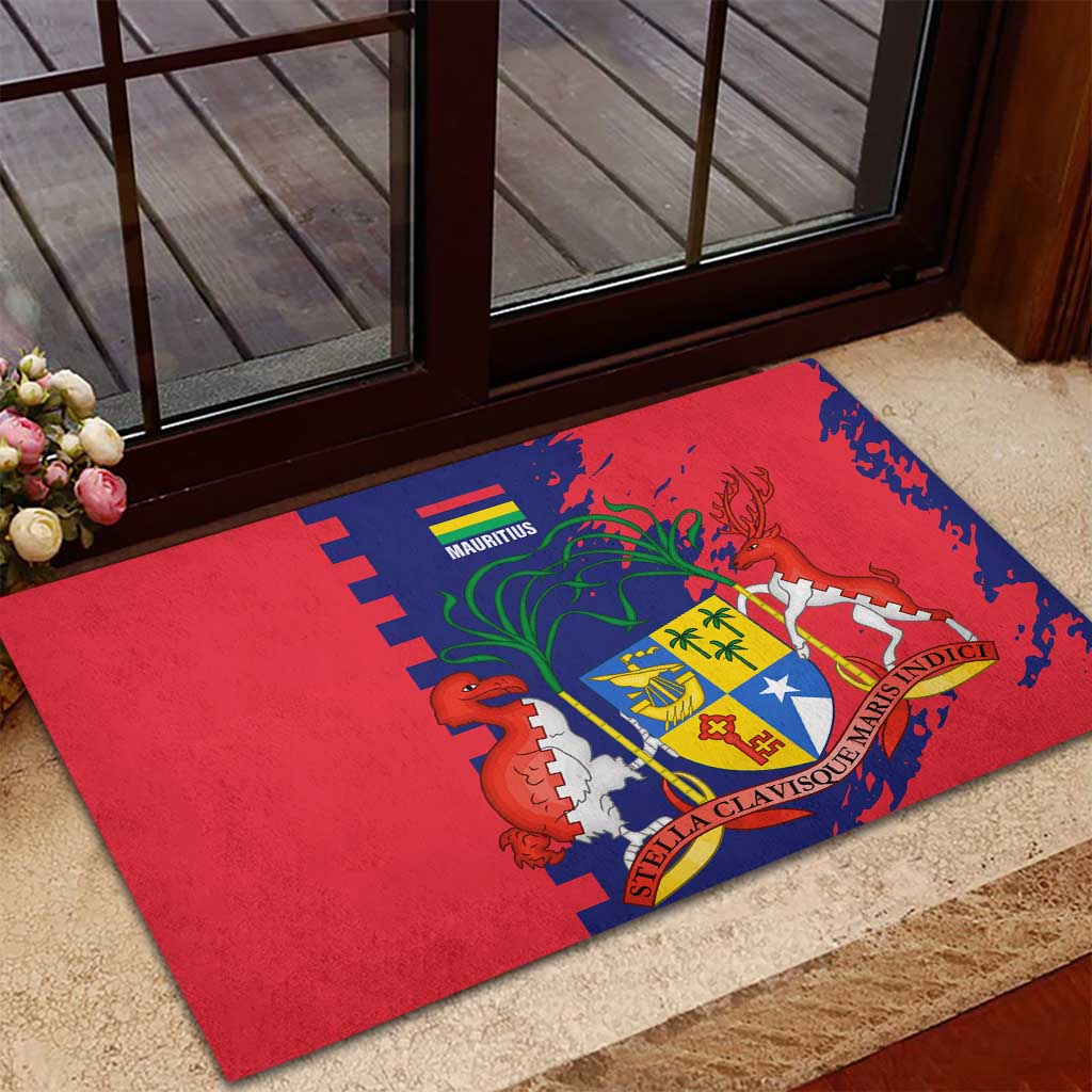 Afro Mauritius Rubber Doormat Map Design with Flag Coat of Arms