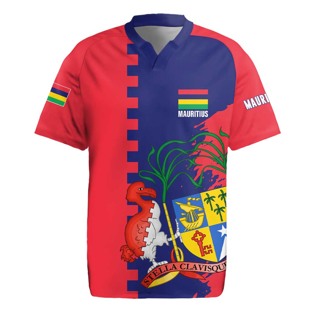 Afro Mauritius Rugby Jersey Map Design with Flag Coat of Arms