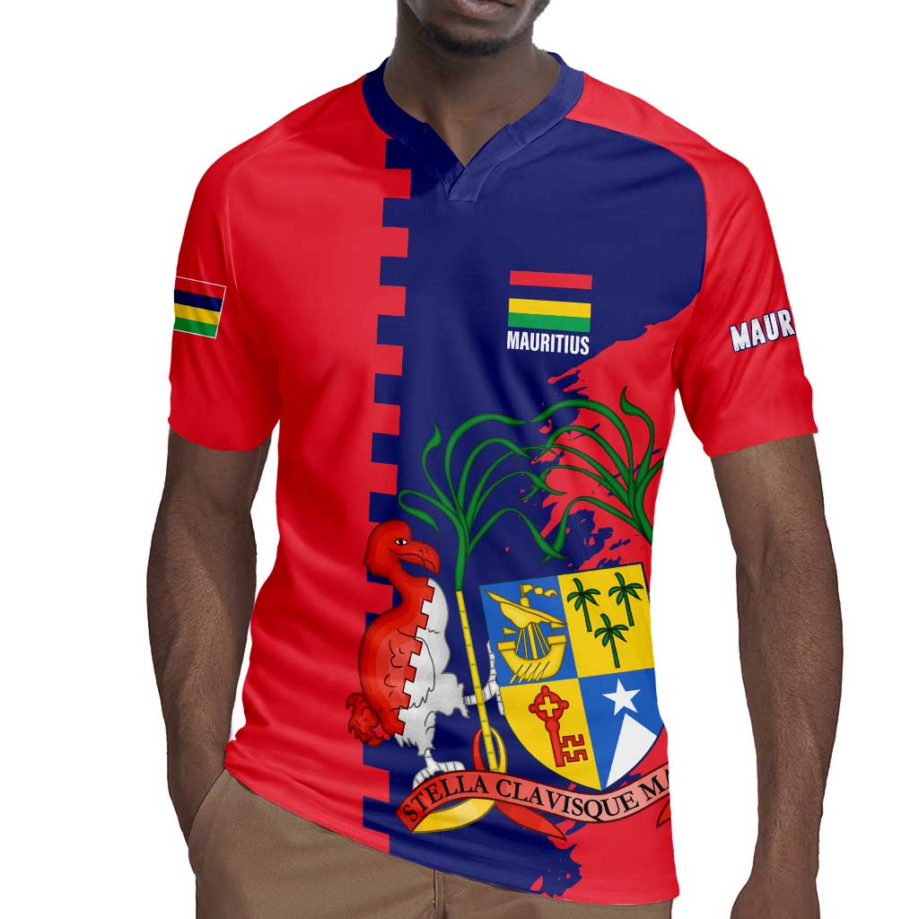 Afro Mauritius Rugby Jersey Map Design with Flag Coat of Arms