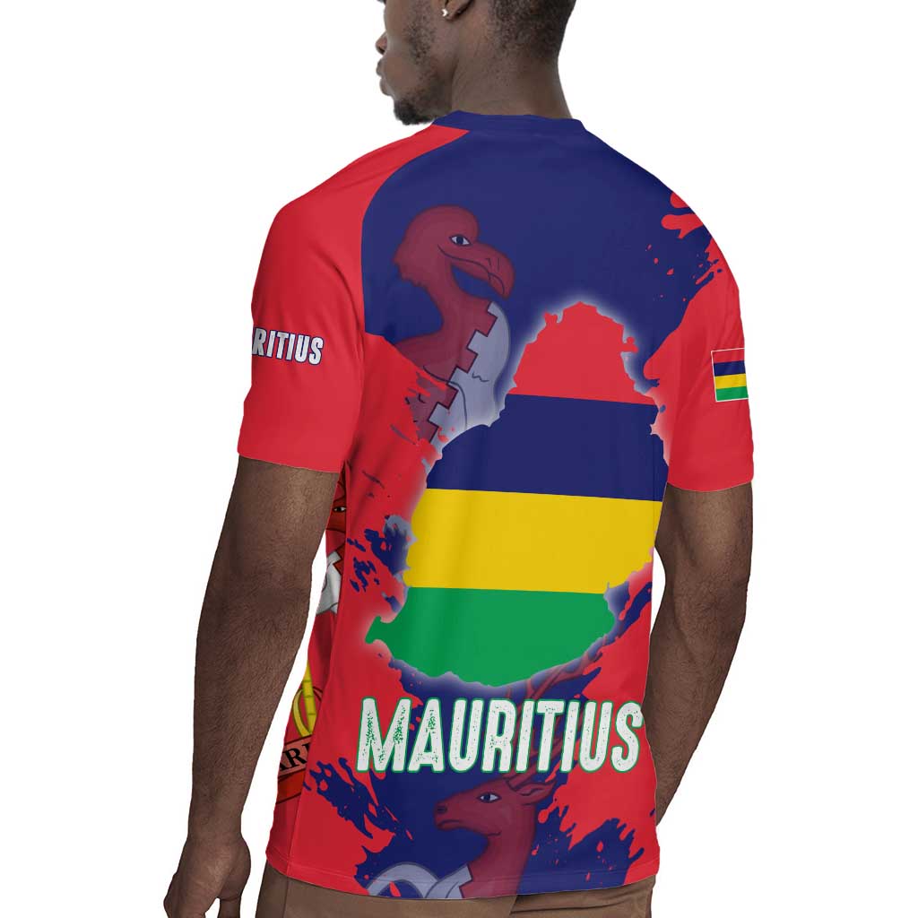 Afro Mauritius Rugby Jersey Map Design with Flag Coat of Arms
