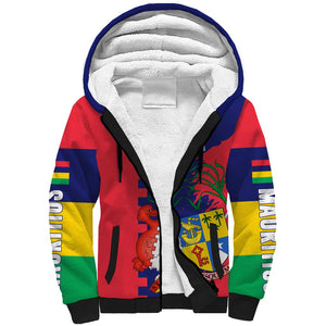 Afro Mauritius Sherpa Hoodie Map Design with Flag Coat of Arms