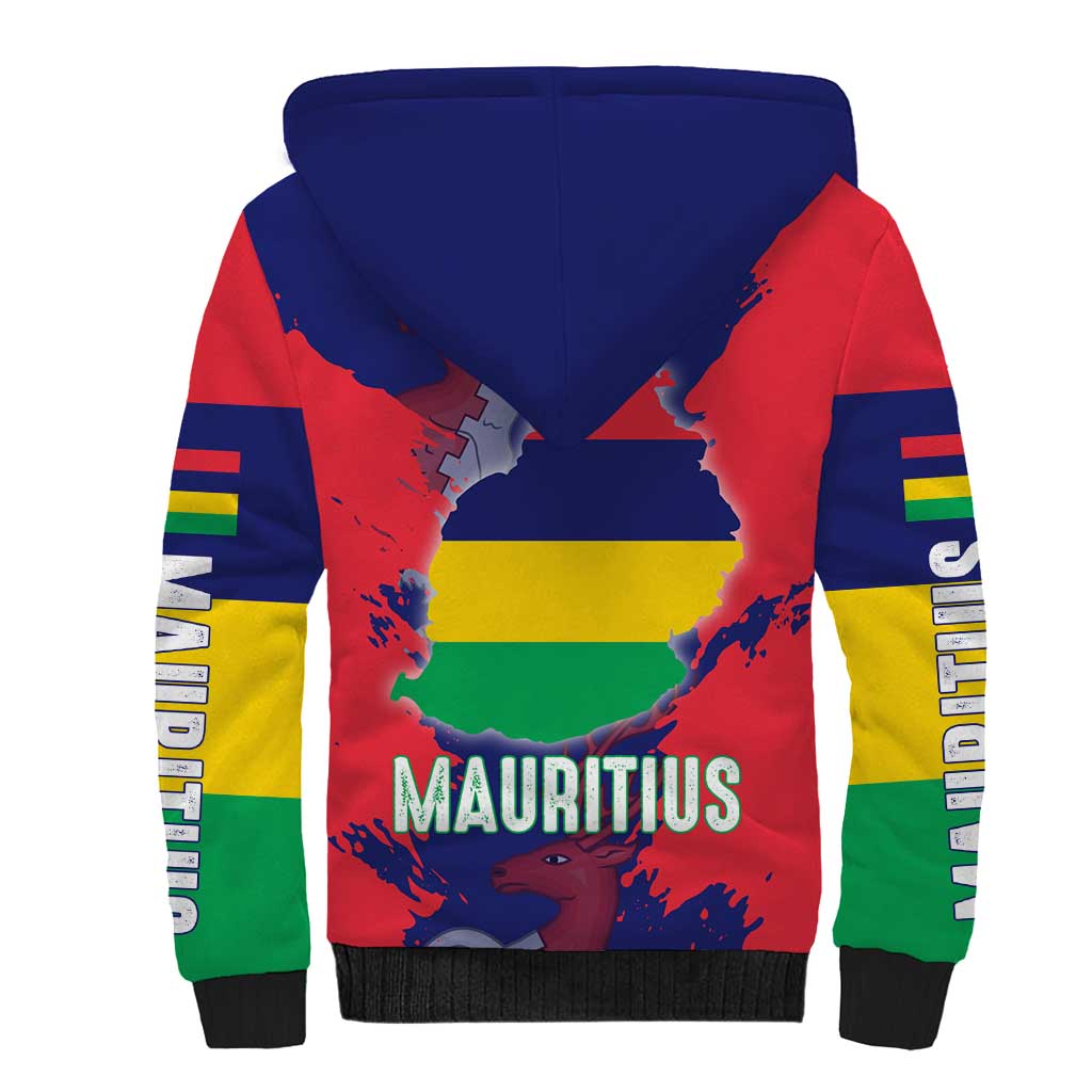 Afro Mauritius Sherpa Hoodie Map Design with Flag Coat of Arms