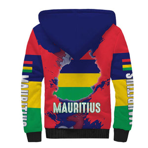 Afro Mauritius Sherpa Hoodie Map Design with Flag Coat of Arms