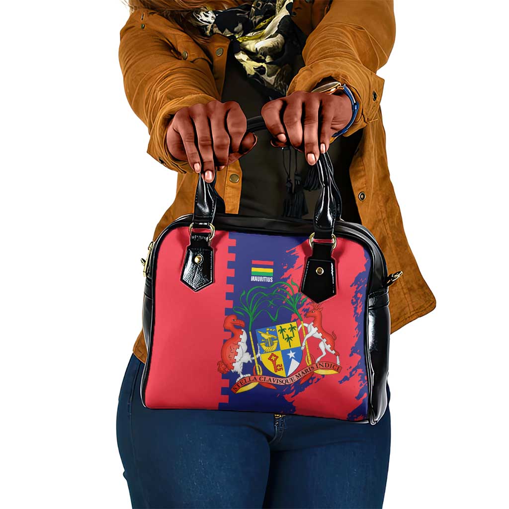 Afro Mauritius Shoulder Handbag Map Design with Flag Coat of Arms