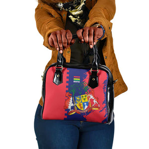 Afro Mauritius Shoulder Handbag Map Design with Flag Coat of Arms