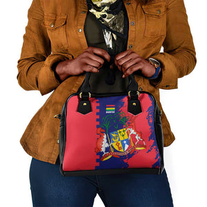 Afro Mauritius Shoulder Handbag Map Design with Flag Coat of Arms