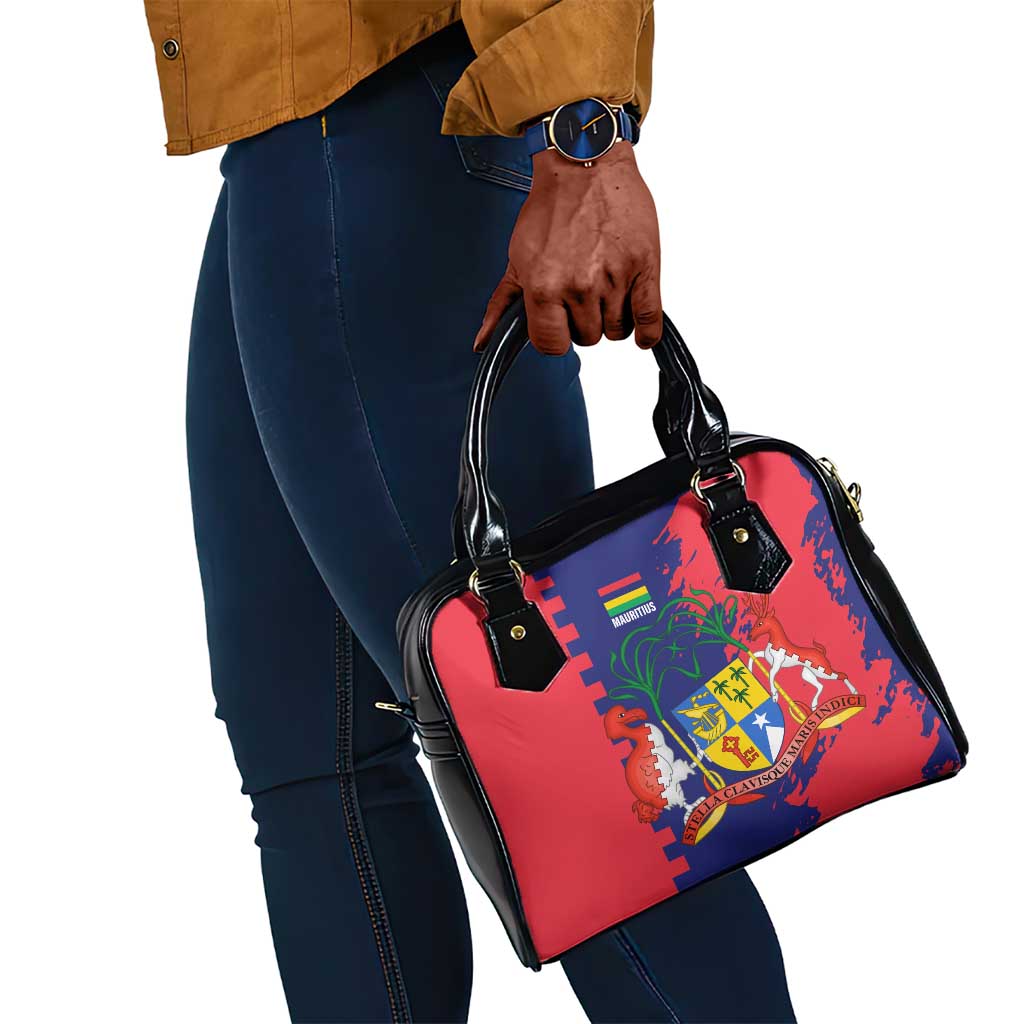 Afro Mauritius Shoulder Handbag Map Design with Flag Coat of Arms