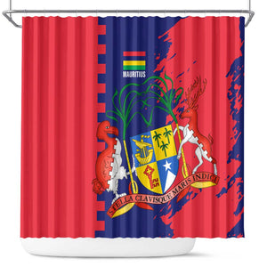 Afro Mauritius Shower Curtain Map Design with Flag Coat of Arms