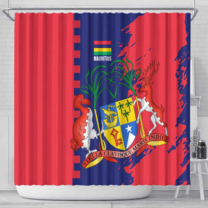 Afro Mauritius Shower Curtain Map Design with Flag Coat of Arms