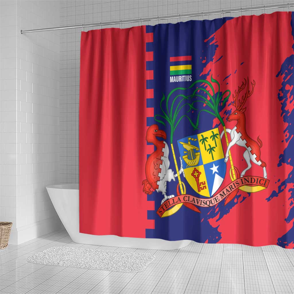 Afro Mauritius Shower Curtain Map Design with Flag Coat of Arms