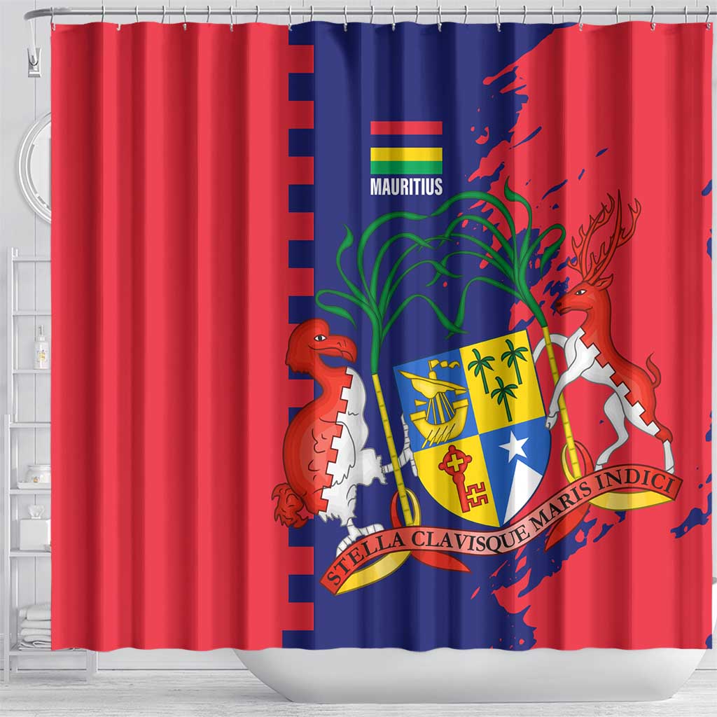 Afro Mauritius Shower Curtain Map Design with Flag Coat of Arms